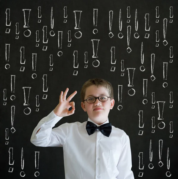 All ok boy business man with chalk exclamation marks — Stock Photo, Image