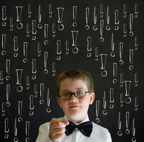 Education needs you thinking boy business man with chalk exclamation marks — Stock Photo, Image