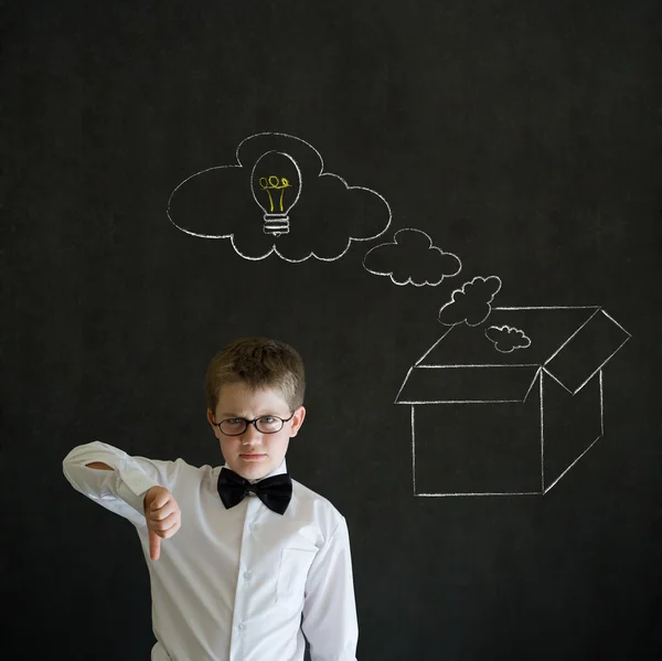 Thumbs down boy business man with thinking out the box concept — Stock Photo, Image