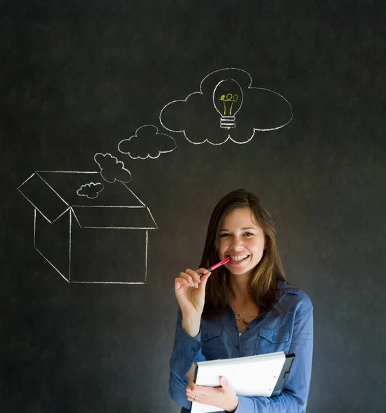 Businesswoman, student or teacher thinking out the box chalk concept — Stock Photo, Image