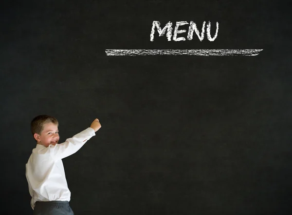 Ragazzo pensante uomo d'affari con menu di gesso bachground — Foto Stock