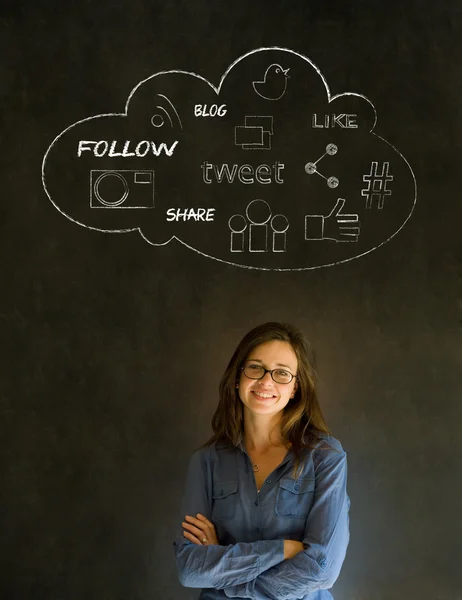 Zakenvrouw, student of docent sociale media — Stockfoto