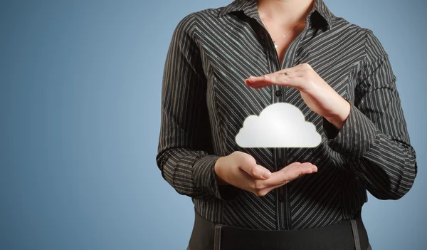 Businesswoman holding cloud computer network — Stock Photo, Image