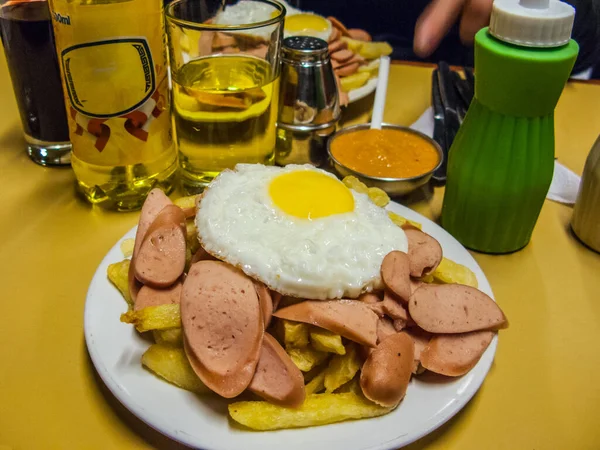 Salchichas Papas Fritas Plato Típico Peruano Perú — Foto de Stock