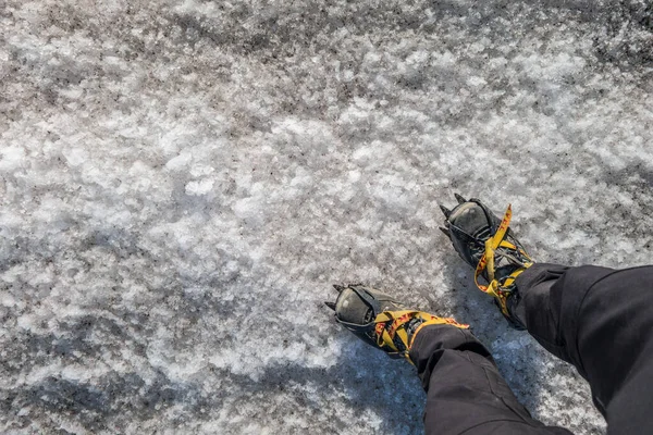 Feets Crampons Top Glacier Svalbard Royalty Free Stock Photos