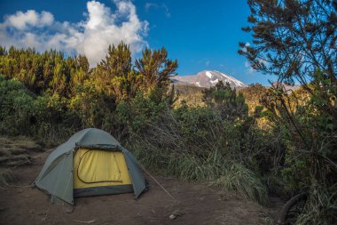 Kilimanjaro Machame 'deki kamp alanı manzarası, Tanzanya