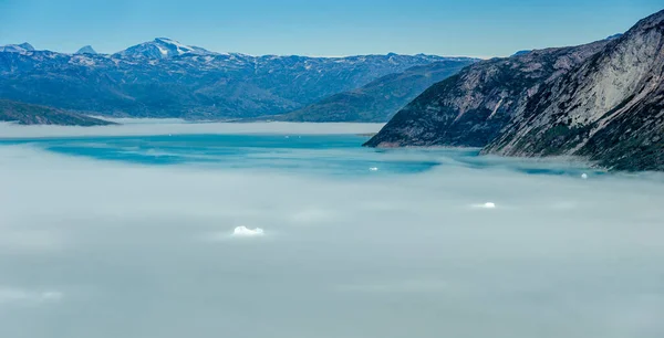 Mist Icebergs Sunny Day Narsarsuaq Greenland — Stock Photo, Image