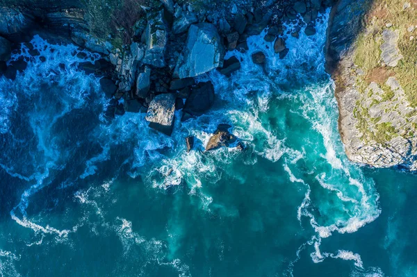 Detail Sea Waves Colors Breaking Coast Lekeitio Basque Country Drone — Stock Photo, Image