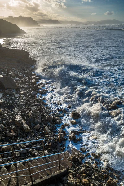 Sehr Hohe Flut Sopelana Strand Baskenland Spanien — Stockfoto