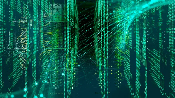 Kiberadatok Áramlása Adatfeldolgozási Koncepció Digitális Transzformáció Big Data Mesterséges Intelligencia — Stock Fotó