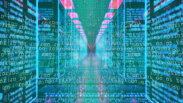 Konzept Der Datenverarbeitung Der Cyber Kette Datentransformation Futuristisch Big Data — Stockfoto