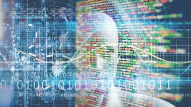 Siber uzayda verileri gözetlemek için 3B illüstrasyon, siber güvenlik kavramı