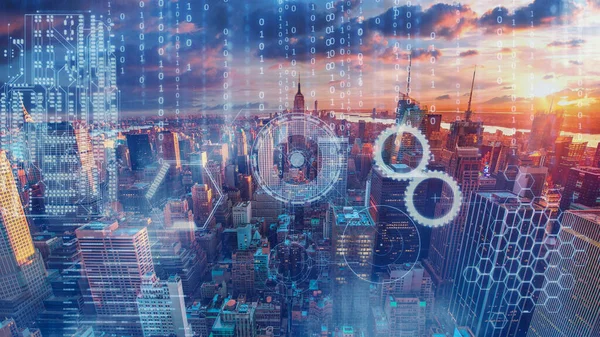 Smart Stad Med Dataflöde Futuristisk Data Transformation Koncept — Stockfoto