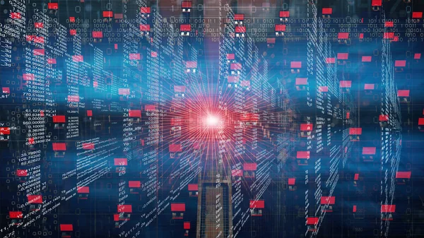 Rijen Gegevens Berekend Cyberspace Big Data Stromend Data Transformatie Concept — Stockfoto