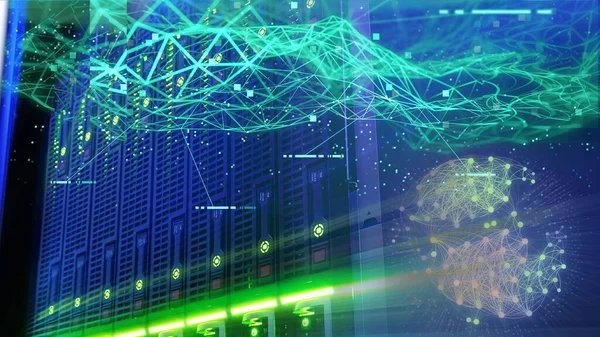 Gegevens Stroomt Van Servers Cyberspace Blockchain Data Transformatie Kunstmatige Intelligentie — Stockfoto
