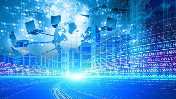 Siber uzaya, iletişime, büyük veri dönüşümü kavramına giden veri akışıyla dünyaya bağlanan bilgisayarlar