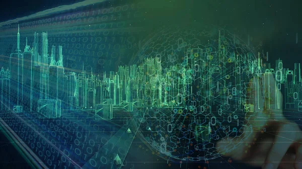 Smart City Met Zero One Data Stromend Futuristisch Data Transformatie — Stockfoto