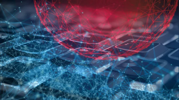 Círculo Rojo Datos Conectados Peligrosos Que Fluyen Ciberespacio Concepto Transformación — Foto de Stock