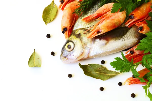 Raw fresh fish with vegetables — Stock Photo, Image