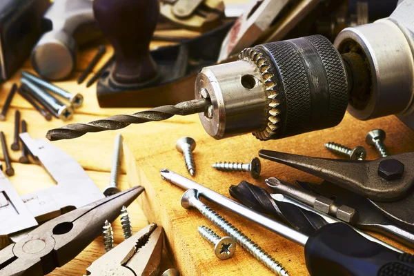 Zestaw ławka narzędzia stolarskie — Zdjęcie stockowe