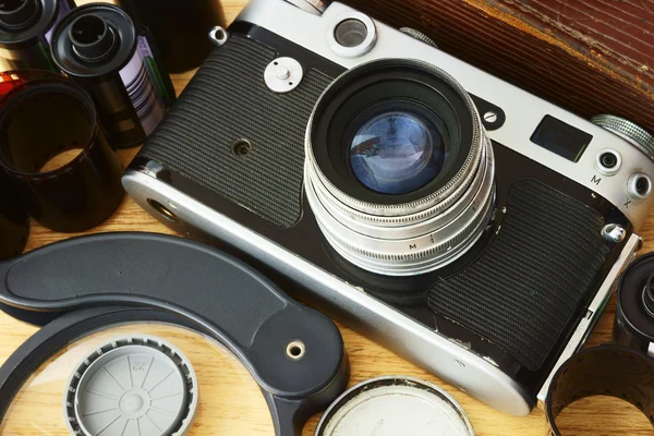 Film kamera ve aksesuarları — Stok fotoğraf