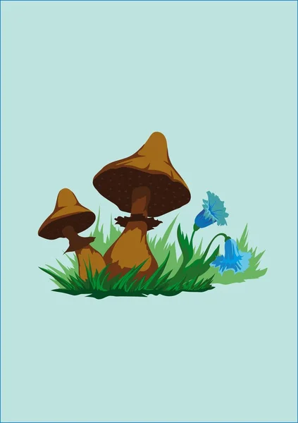 Cogumelos na grama — Vetor de Stock