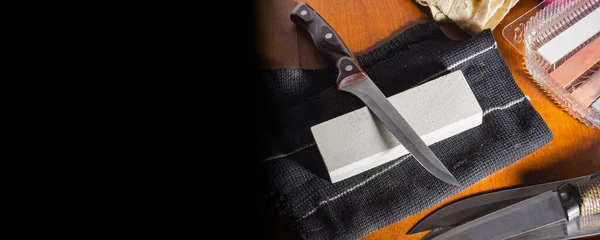 Sharpening Knives Stone Hand — 图库照片