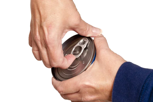 Older Woman Trying to Open a Can — Stock Photo, Image