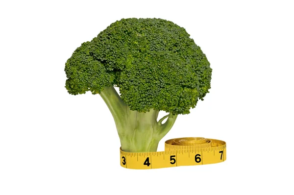 Broccoli freschi Stelo e nastro di misurazione — Foto Stock