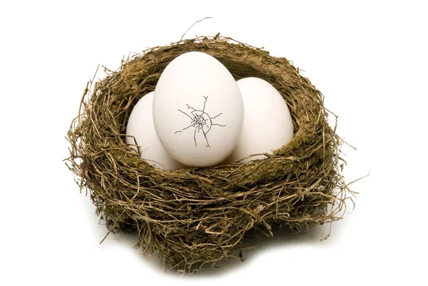 Een gebarsten eieren in iedere nest — Stockfoto