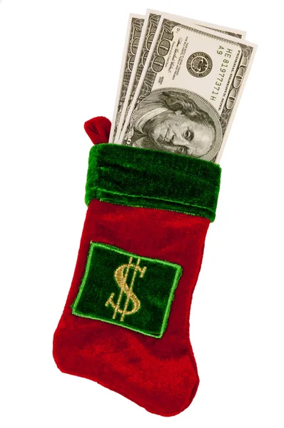 Money Stuffed in a Christmas Stocking — Stock Photo, Image