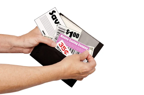 Pulling Coupons Out of Wallet — Stock Photo, Image