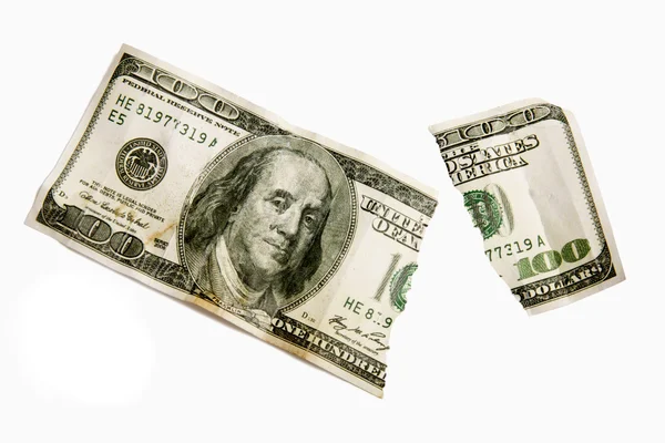 A Torn One Hundred Dollar Bill Isolated XXXL — Stock Photo, Image