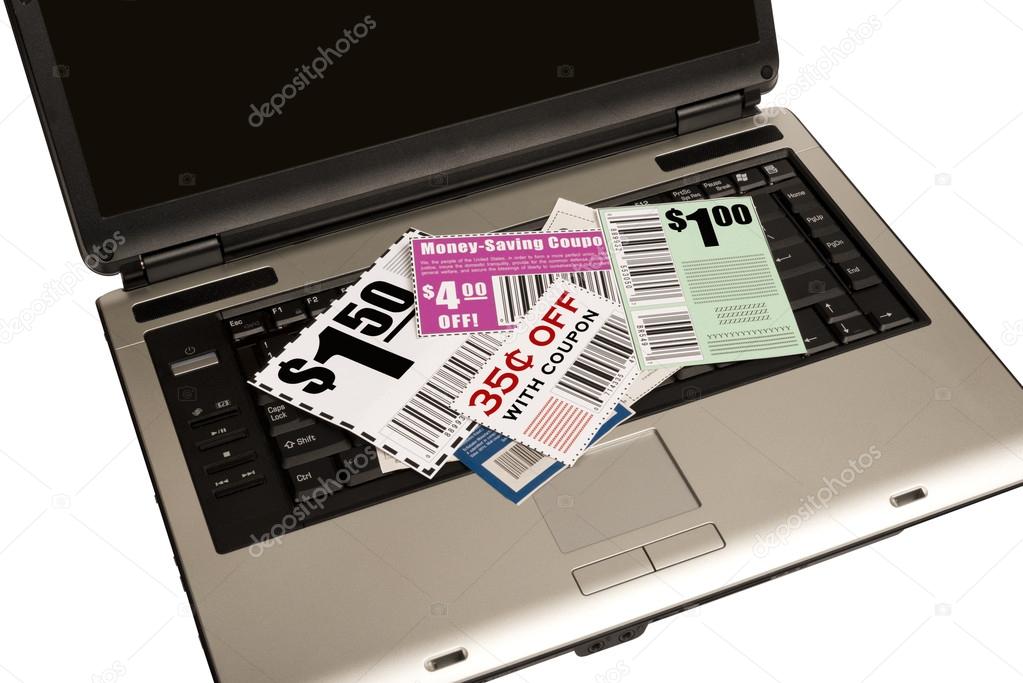 A Laptop With Coupons Represents Online Coupons XXXL