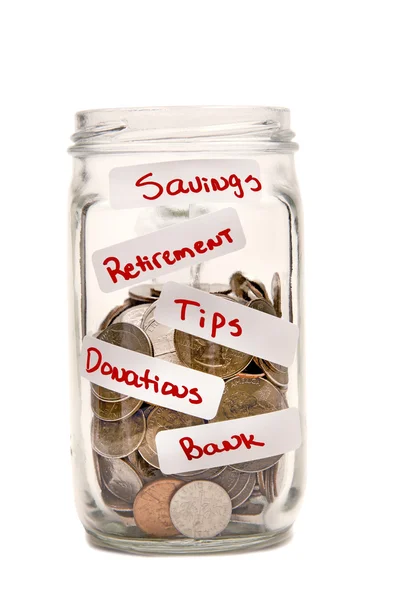 Money In A Jar With Labels XXXL — Stock Photo, Image