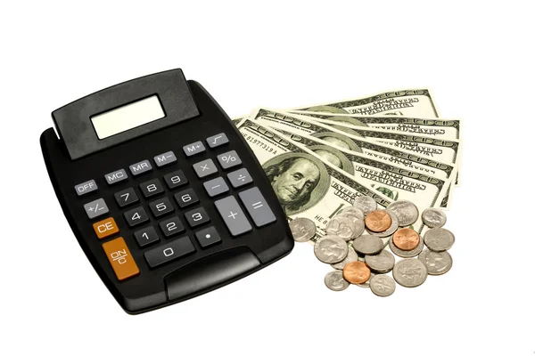 Calculator met geld xxxl geïsoleerd — Stockfoto
