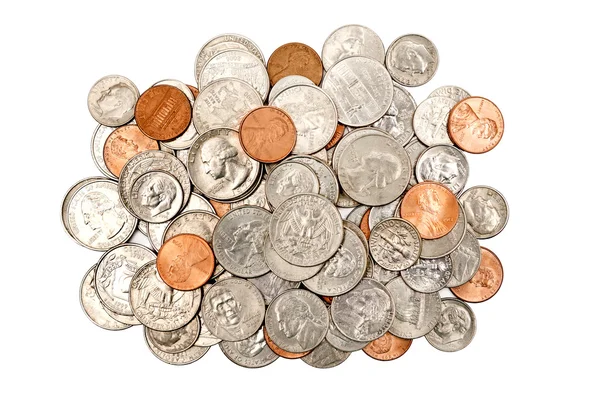 Haufen Münzen xxxl isoliert — Stockfoto