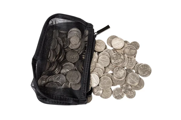 Coins Spilling Out Of Coin Purse Isolated — Stock Photo, Image