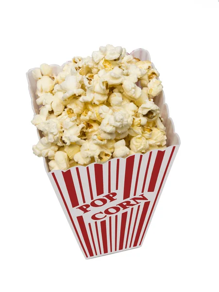 Popcorn Schuss vertikal und isoliert auf weißem Hintergrund. — Stockfoto