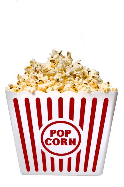 Große Wanne Popcorn isoliert auf weiß — Stockfoto