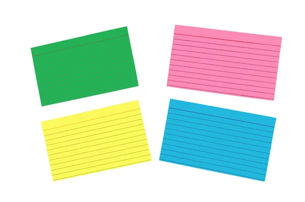 Tarjetas de índice en blanco de diferentes colores aisladas —  Fotos de Stock