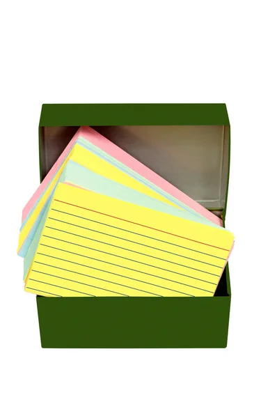 Cartões de índice em branco coloridos na caixa — Fotografia de Stock