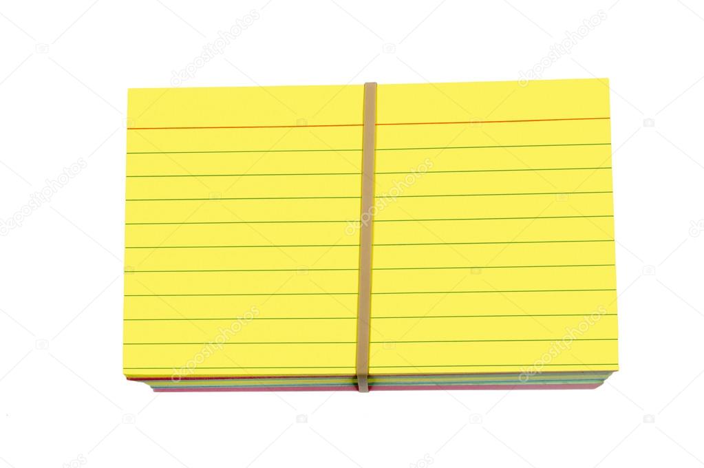 Brightly Colored Stack Of Index Cards With Rubber Band