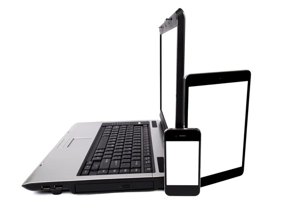 Ordinateur portable, tablette numérique et téléphone portable isolés — Photo