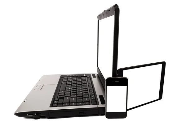 Laptop met Tablet PC- en mobiele telefoon Rechtenvrije Stockafbeeldingen