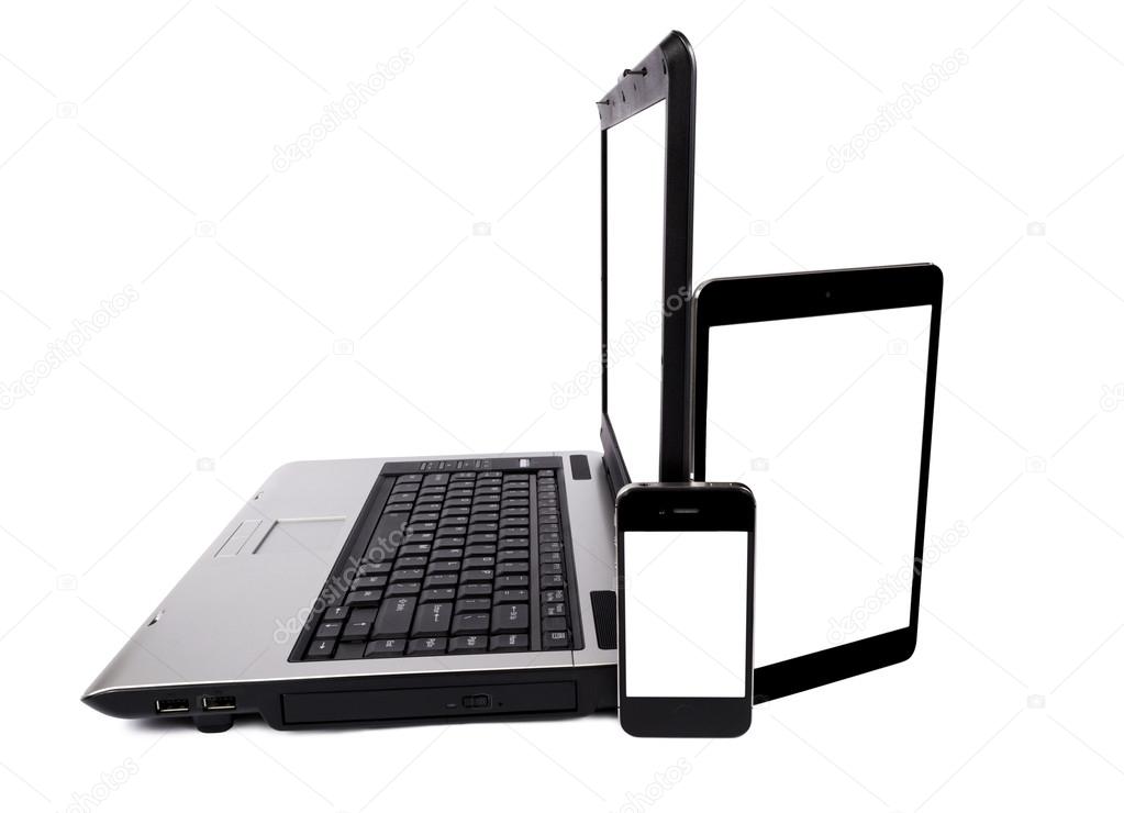Laptop, Digital Tablet Computer and Mobile Phone Isolated