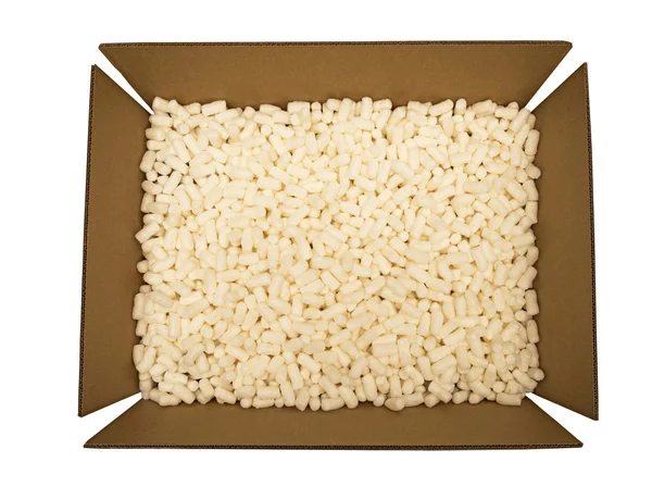 Packing Peanuts In  Cardboard Box — Stock Photo, Image