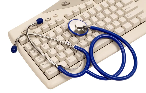 Find Medical Information Online Computer Keyboard With Stethoscope — Stock Photo, Image