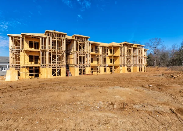 Horizontale Aufnahme Eines Neuen Mehrfamilienhauses Bau — Stockfoto