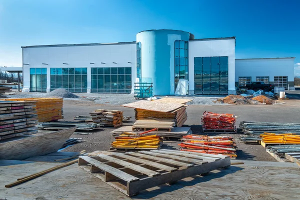 Horizontal Shot Piles Materials Big Box Store Construction Site — Stock Photo, Image